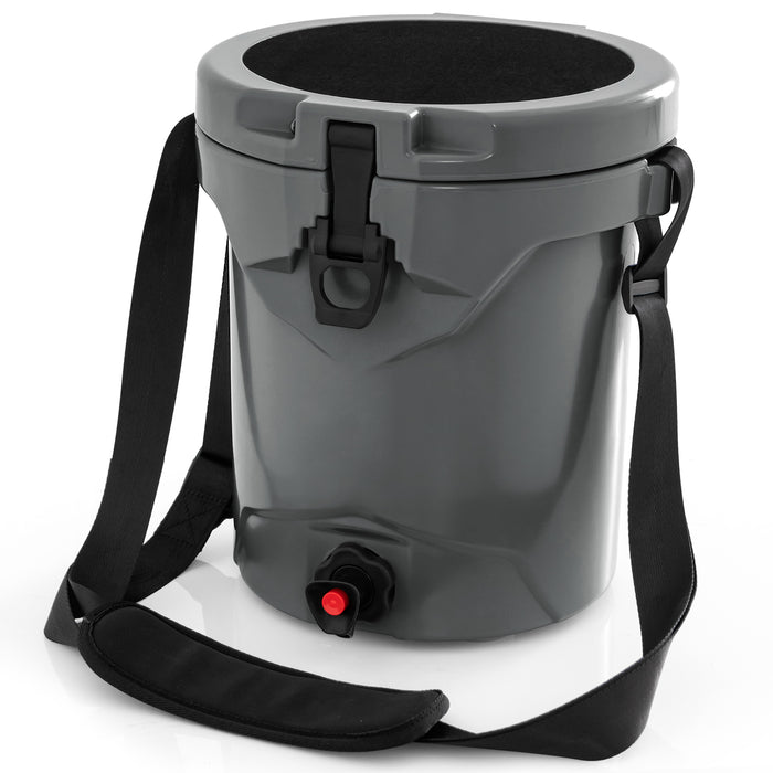 10 QT Drink Cooler Insulated Ice Chest with Spigot Flat Seat Lid and Adjustable Strap-Gray