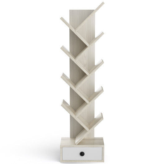 10-Tier Tree Bookshelf with Drawer and Anti-Tipping Kit-Beige