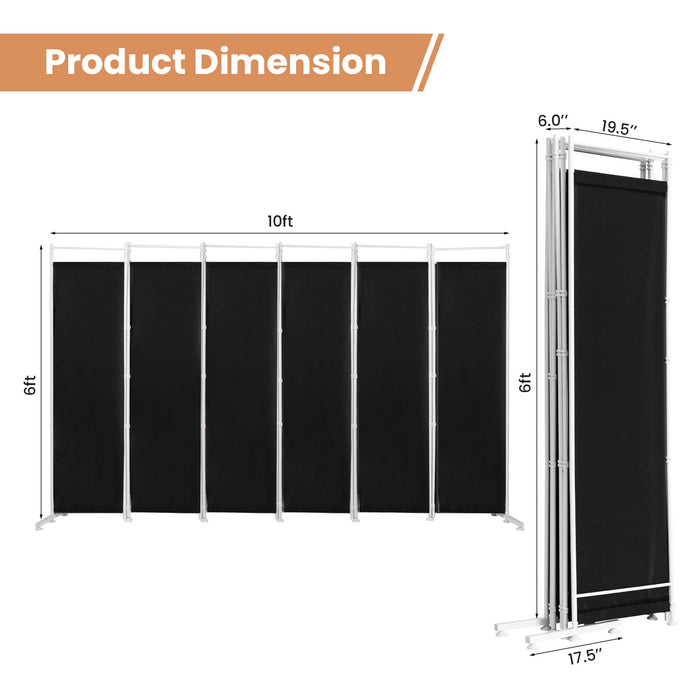 6-Panel Room Divider Folding Privacy Screen with Steel Support Base-Black