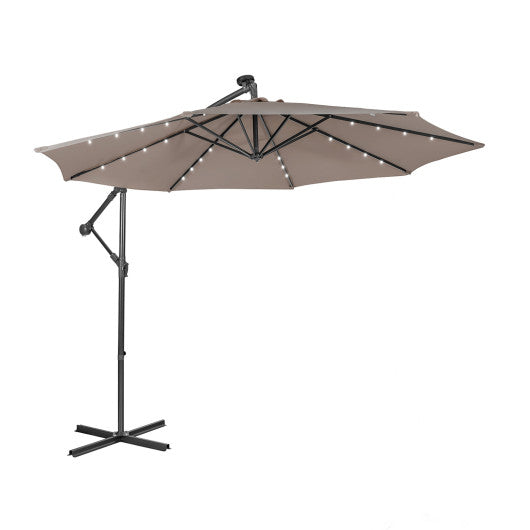 10 Feet Patio Solar Powered Cantilever Umbrella with Tilting System-Coffee