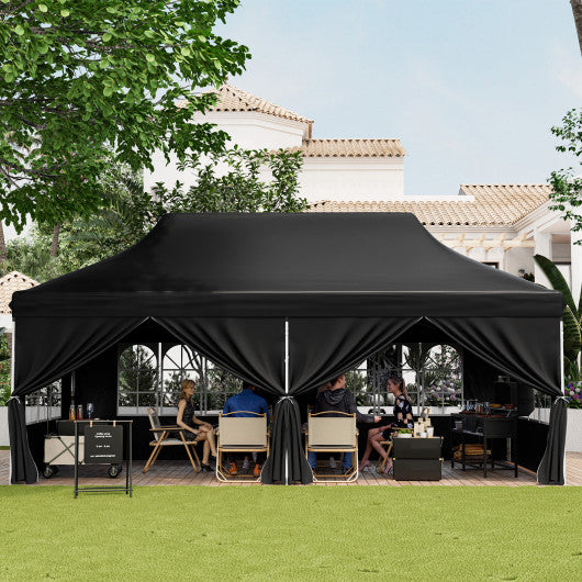 10 x 20 FT Pop up Canopy with 6 Sidewalls and Windows and Carrying Bag for Party Wedding Picnic-Black