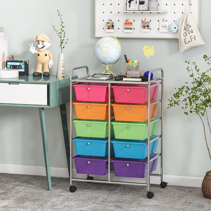 10-Drawer Rolling Storage Cart-Transparent Multicolor