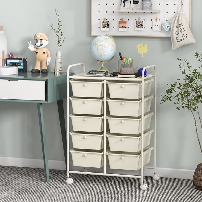 10-Drawer Rolling Storage Cart-White