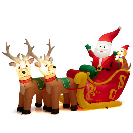 7.2 Feet Long Christmas Inflatable Santa on Sleigh with LED Lights Dog and Gifts Yard