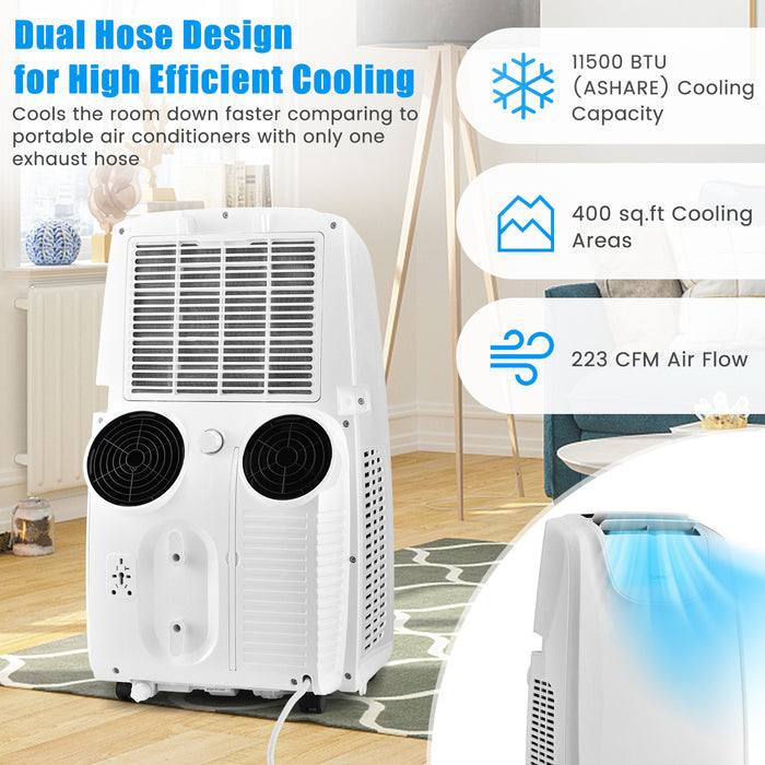 11500 BTU Dual Hose Portable Air Conditioner with Remote Control-White