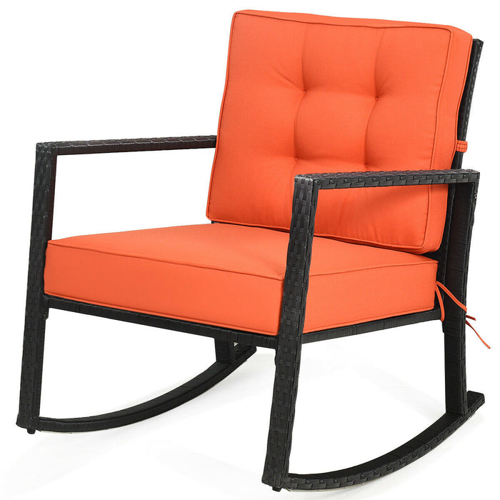 Patio Rattan Rocker Outdoor Glider Rocking Chair Cushion Lawn-Orange