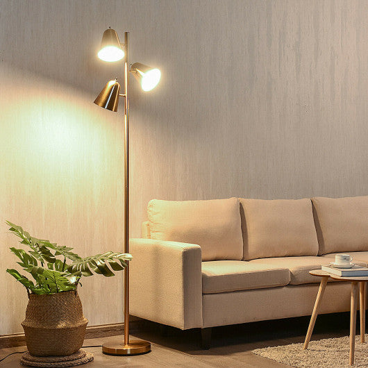 64 Inch 3-Light LED Floor Lamp Reading Light for Living Room Bedroom - Golden