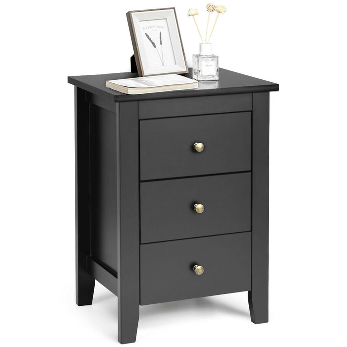 2 pcs Nightstand End Beside Table Drawers-Black