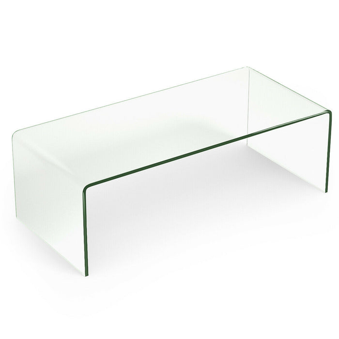 42 x 19.7 Inch Clear Tempered Glass Coffee Table with Rounded Edges-Transparent