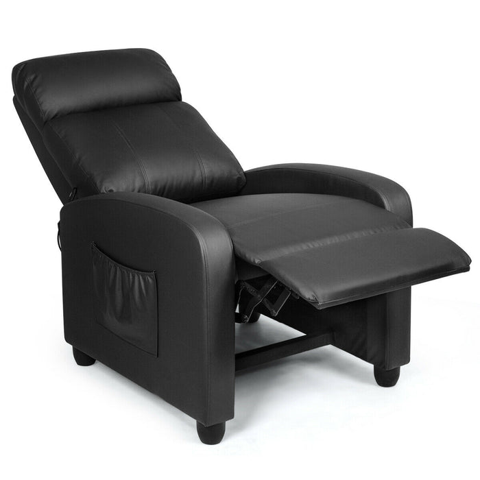 Recliner Massage Winback Single Chair with Side Pocket-Black