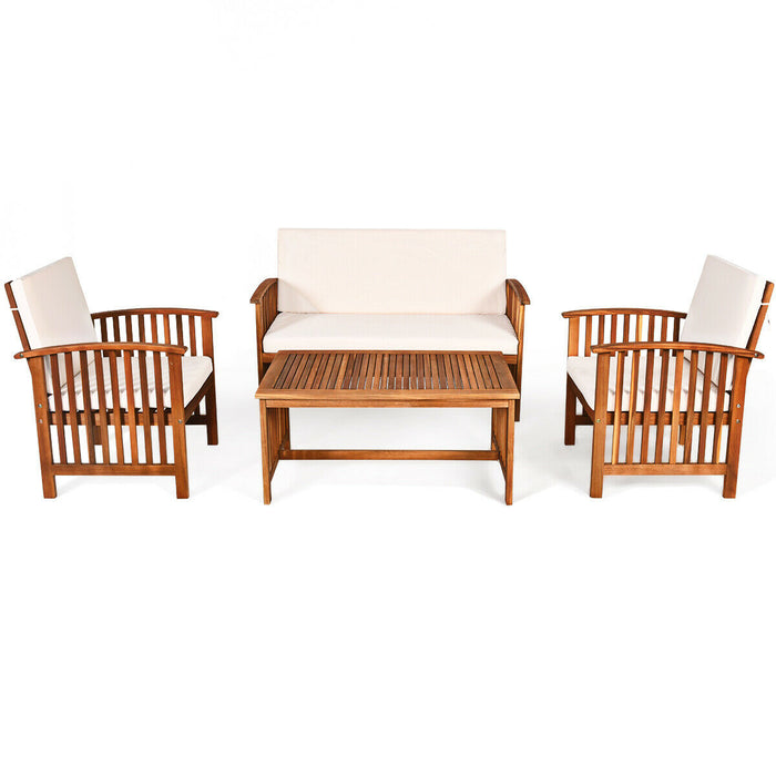 4 Pieces Patio Solid Wood Furniture Set-Beige