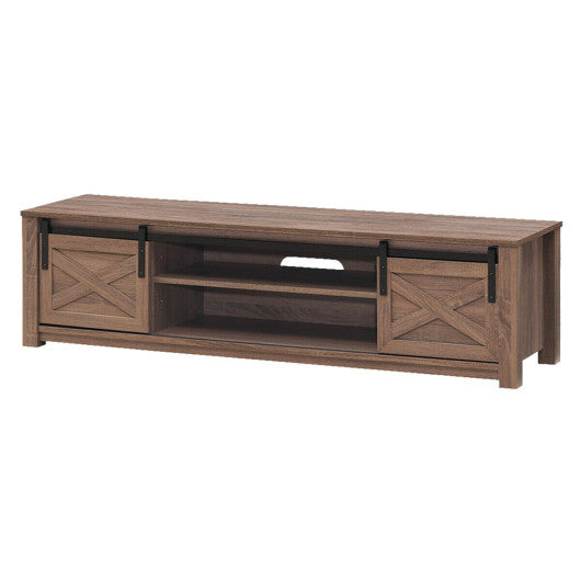 65 Inch Flat Sliding Barn Door TV Stand-Walnut