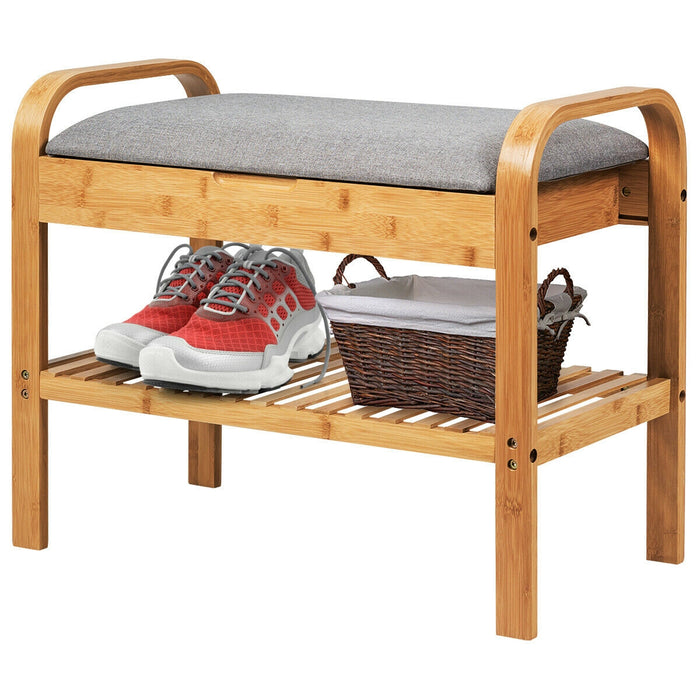 Shoe Rack Bench Bamboo with Storage Shelf-Natural