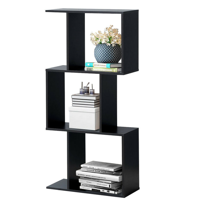 2/3/4 Tiers Wooden S-Shaped Bookcase for Living Room Bedroom Office-3-Tier