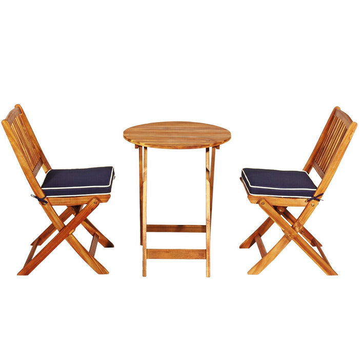 3 Pieces Patio Folding Bistro Set with Padded Cushion and Round Coffee Table-Navy