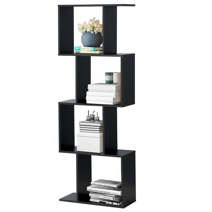 2/3/4 Tiers Wooden S-Shaped Bookcase for Living Room Bedroom Office-4-Tier