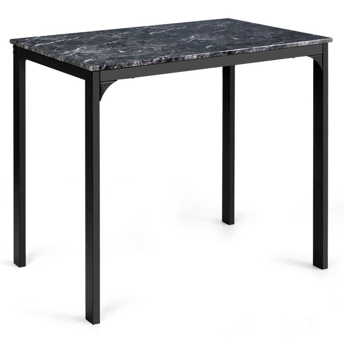 3 Piece Counter Height Dining Set Faux Marble Table-Black