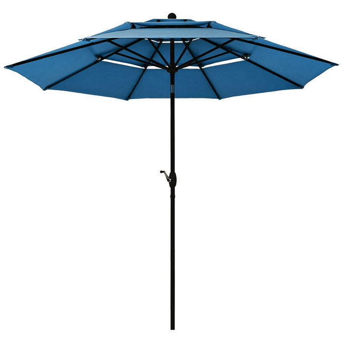 10' 3 Tier Patio Umbrella Aluminum Sunshade Shelter Double Vented without Base-Blue