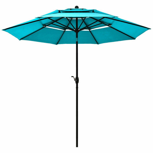 10' 3 Tier Patio Umbrella Aluminum Sunshade Shelter Double Vented without Base-Turquoise