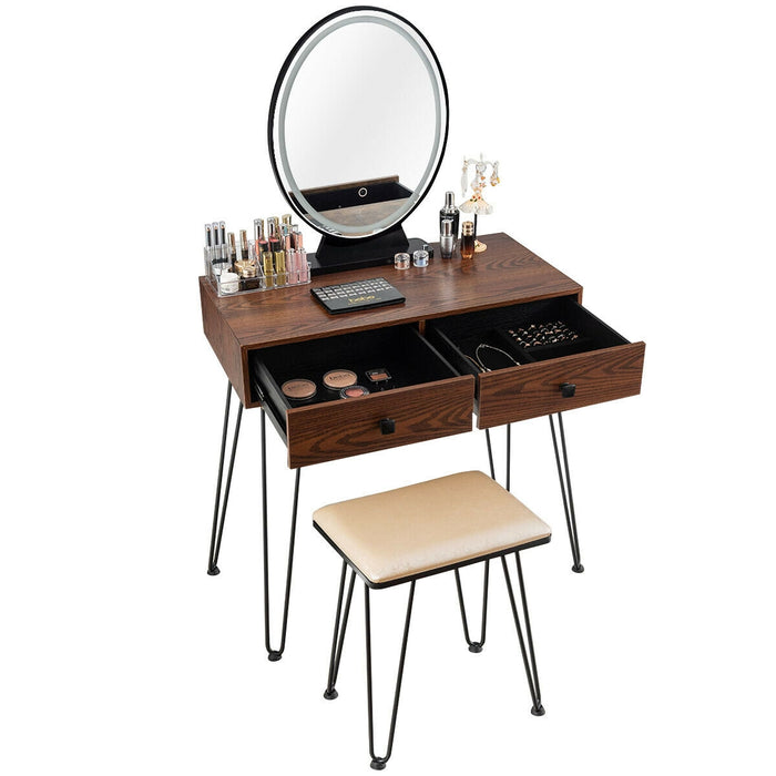 Industrial Makeup Dressing Table with 3 Lighting Modes-Walnut