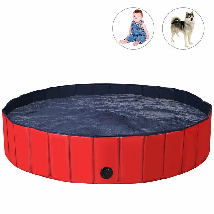 63 Inch Foldable Leakproof Dog Pet Pool Bathing Tub Kiddie Pool for Dogs Cats and Kids-Red