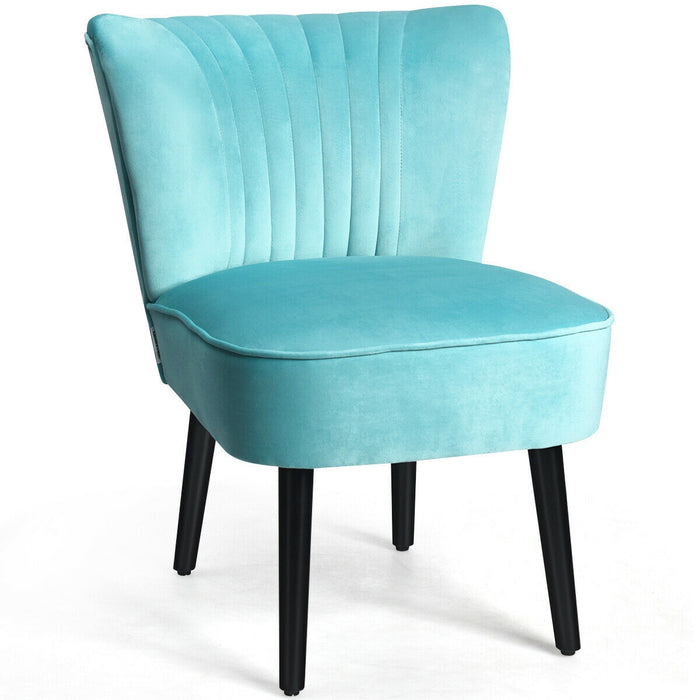 Set of 2 Upholstered Modern Leisure Club Chairs with Solid Wood Legs-Turquoise