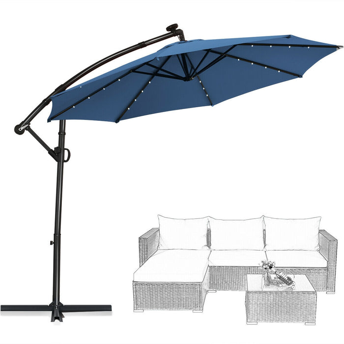 10 ft 360Â° Rotation Solar Powered LED Patio Offset Umbrella-Blue