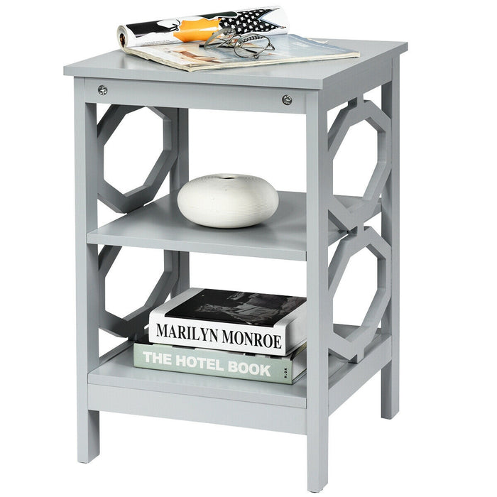 3 Tiers Nightstand Sofa Side End Accent Table-Gray