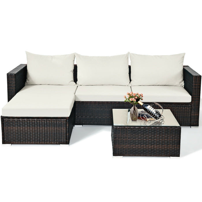 5 Pieces Patio Rattan Furniture Set with Coffee Table-Off White