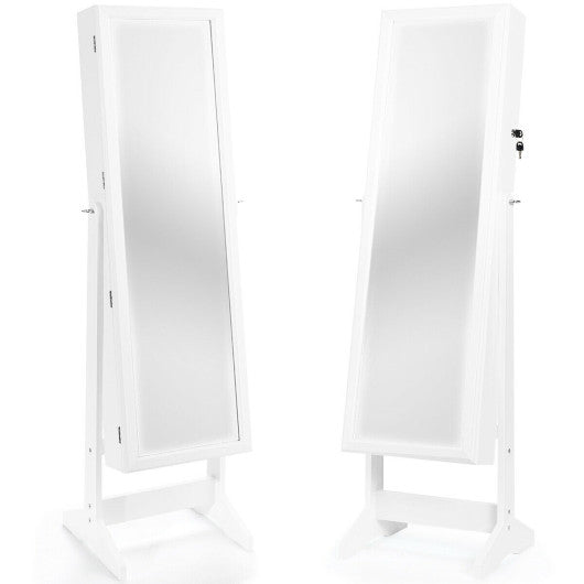 Jewelry Cabinet Stand Mirror Armoire with Large Storage Box-White