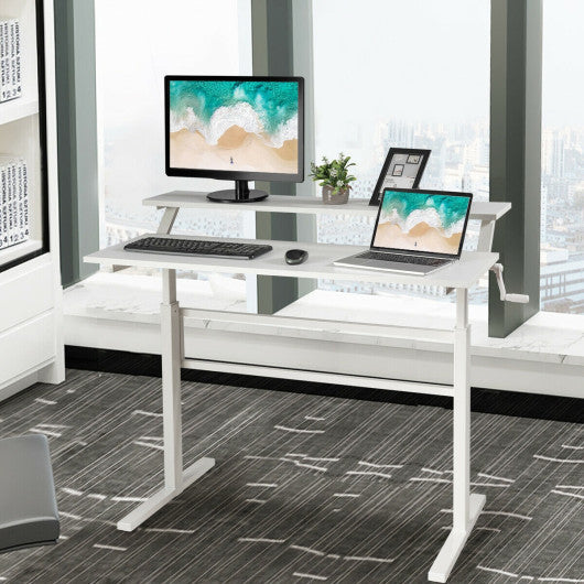 Standing Desk Crank Adjustable Sit to Stand Workstation -White