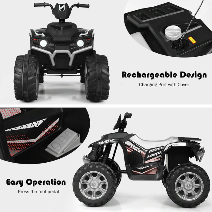 12V Kids Ride on ATV with LED Lights and Treaded Tires and LED lights-Black