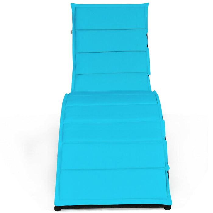 Folding Patio Rattan Portable Lounge Chair Chaise with Cushion-Turquoise