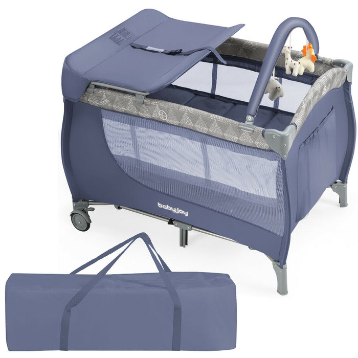 Foldable Safety  Baby Playard for Toddler Infant with Changing Station-Gray