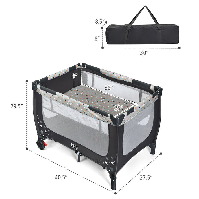 Portable Baby Playpen with Mattress Foldable Design-Gray