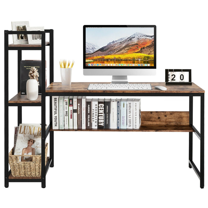 59-Inch Computer Desk Home Office Workstation 4-Tier Storage Shelves-Rustic Browm