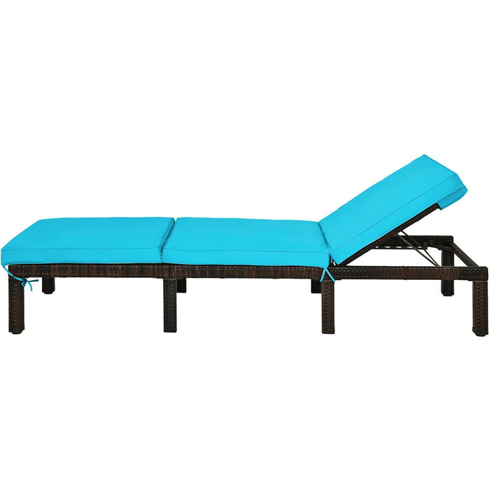 Outdoor Rattan Adjustable Cushioned Chaise-Turquoise