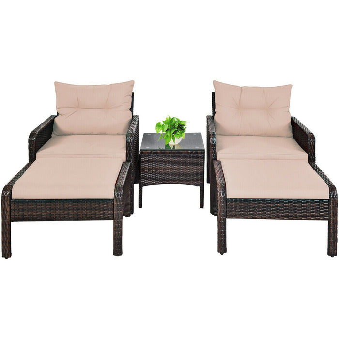 5 Pcs Patio Rattan Wicker Sofa Furniture Set