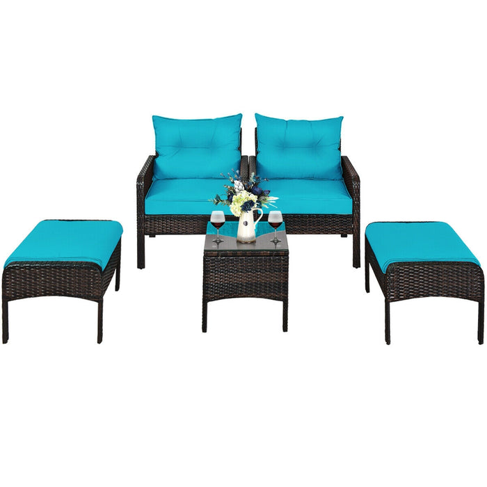 5 Pieces Patio Rattan Furniture Set Sofa