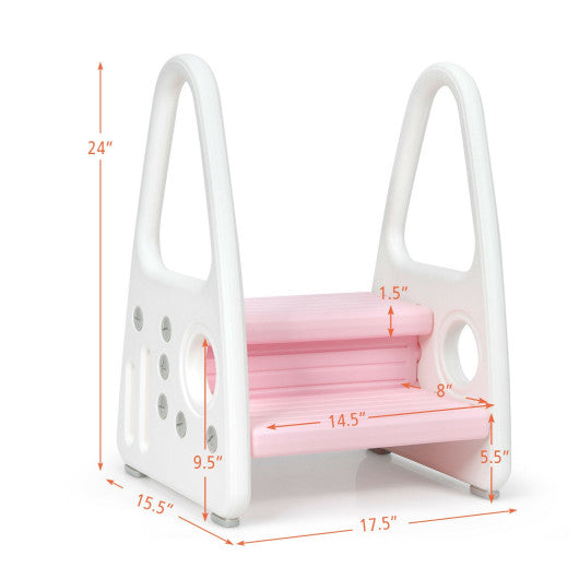 Kids Step Stool Learning Helper with Armrest for Kitchen Toilet Potty Training-Pink