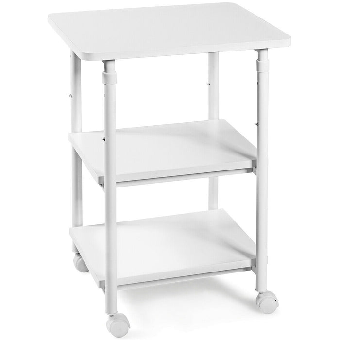 3-tier Adjustable Printer Stand with 360Â° Swivel Casters-White