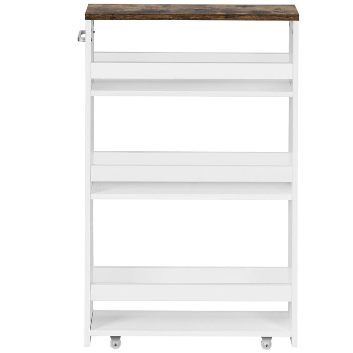 4 Tiers Rolling Slim Storage Kitchen Organizer Cart with Handle-White