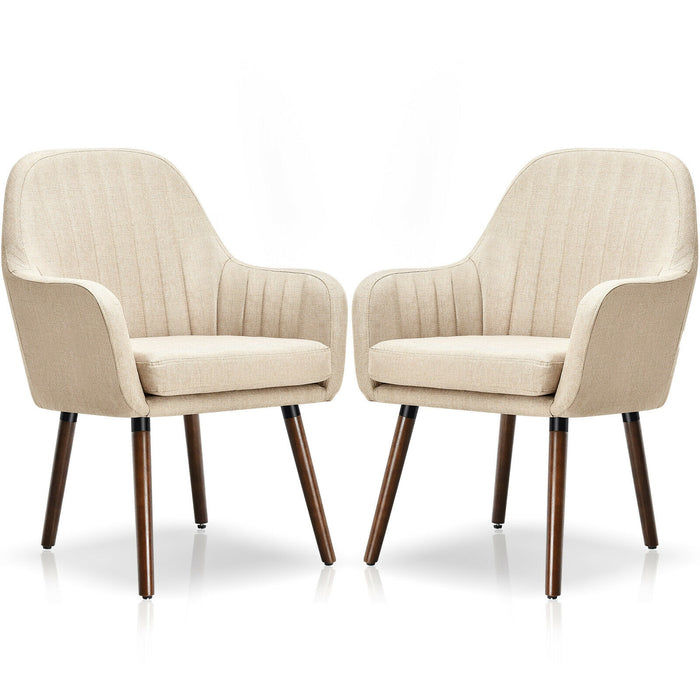 Set of 2 Fabric Upholstered Accent Chairs with Wooden Legs-Beige