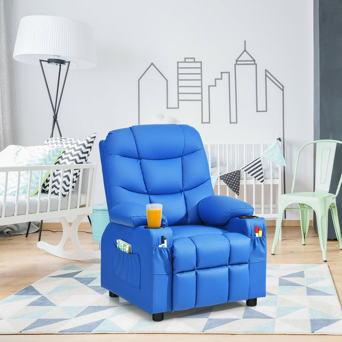 Kids Recliner Chair with Cup Holder and Footrest for Children-Blue