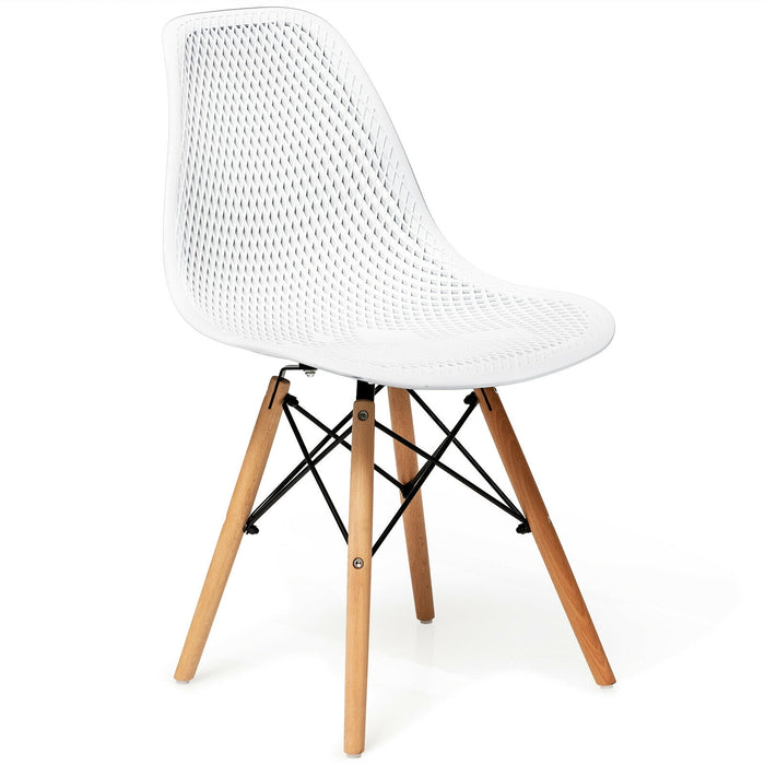 2 Pcs Modern Plastic Hollow Chair Set with Wood Leg-White