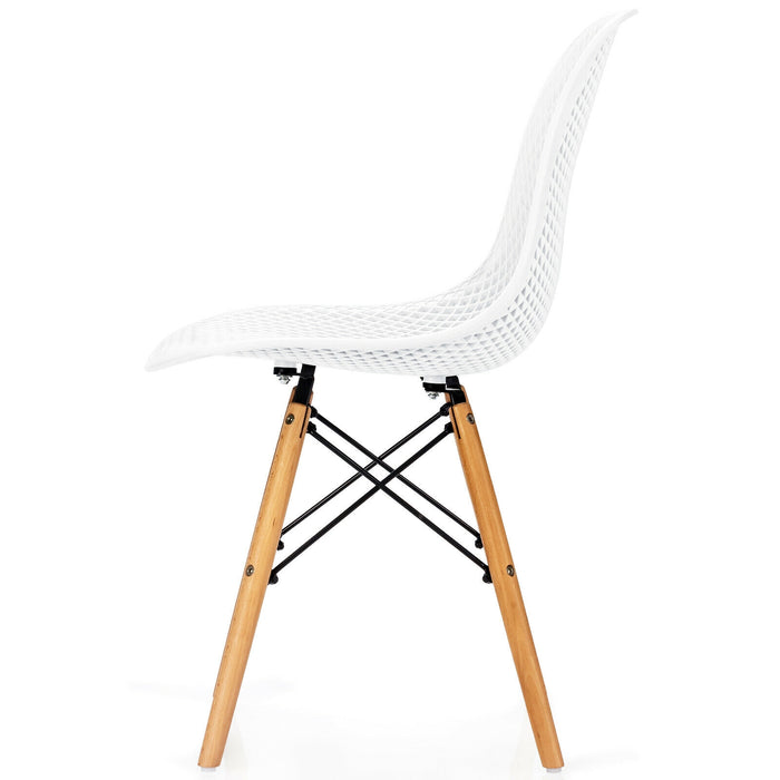 4 Pcs Modern Plastic Hollow Chair Set with Wood Leg-White