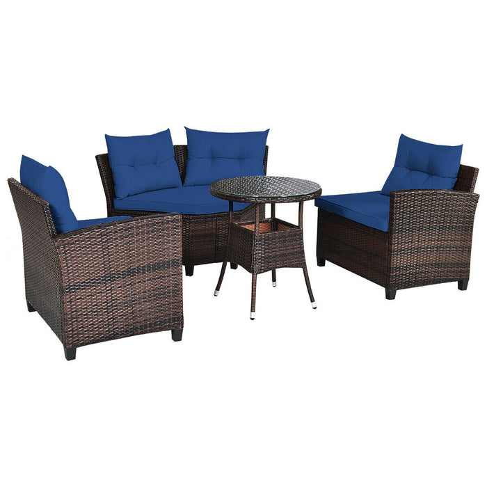 4 Pieces Outdoor Cushioned Rattan Furniture Set-Navy