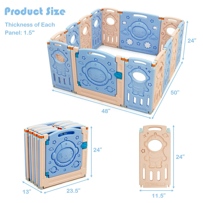 14-Panel Foldable Playpen Kids Activity Center with Lockable Door