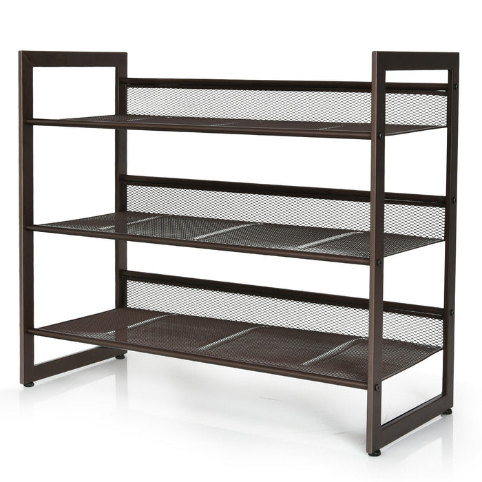 2/3/4 Tiers Flat and Slant Metal Shoe Rack for Entryway Hallway-3-Tier