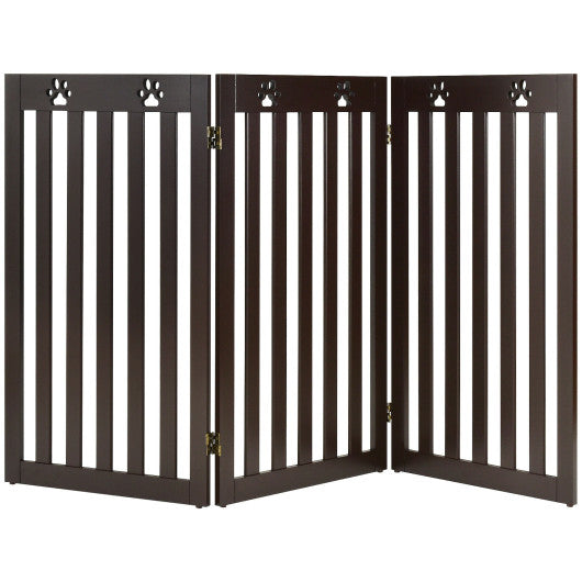 36 Inch Folding Wooden Freestanding Pet Gate Dog Gate with 360Â° Flexible Hinge-Dark Brown